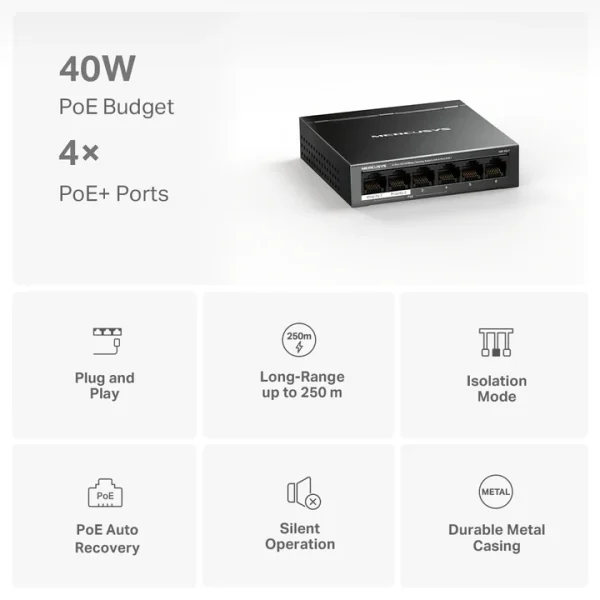 MS106LP 6-Port 10/100Mbps Desktop Switch with 4-Port PoE+ - Image 4